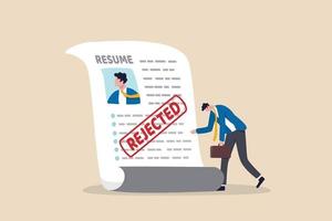 Job application rejected, disqualified or resume declined, HR human resource or hiring manager refuse, interview failure concept, sad businessman stand with his rejected resume application document. vector