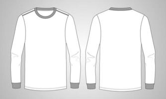 Long sleeve T shirt overall technical fashion flat sketch vector Illustration template front and back views isolated on Grey background. Basic apparel Design Mock up for Men's, Kids and boys.