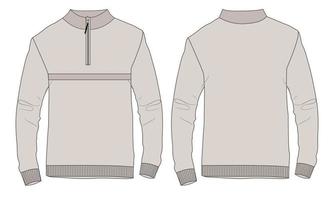 Slim fit Long neck and zipper with sleeve jacket overall technical fashion sketch flat vector template in windcheater front and back view. Apparel Jacket Flat drawing vector mock up.