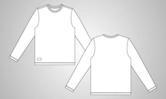 Long sleeve T shirt overall technical fashion flat sketch vector Illustration template front and back views isolated on Grey background. Basic apparel Design Mock up for Men's, Kids and boys.