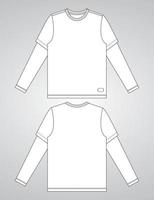 Long sleeve T shirt overall technical fashion flat sketch vector Illustration template front and back views isolated on Grey background. Basic apparel Design Mock up for Men's, Kids and boys.