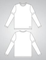 Long sleeve T shirt overall technical fashion flat sketch vector Illustration template front and back views isolated on Grey background. Basic apparel Design Mock up for Men's, Kids and boys.