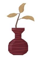 Ancient decorative vase with abstract boho branch in doodle style. Flat vector illustration