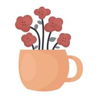 lindas flores en una taza. ilustración vectorial plana aislada sobre fondo blanco vector