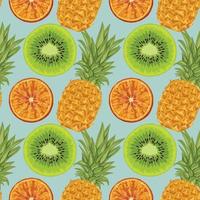 dibujar a mano piña kiwi y naranja diseño de patrones sin fisuras vector