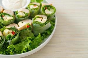 vegetables wrap or salad rolls with creamy salad sauce photo