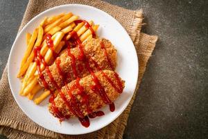 fried chicken breast fillet steak with french fries photo