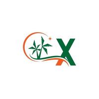 Letter X blends with coconut trees by the beach at night vector