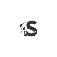 Panda icon behind letter S logo illustration vector