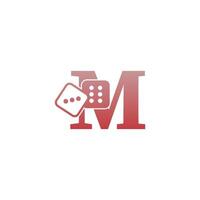 Letter M with dice two icon logo template vector