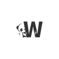 Panda icon behind letter W logo illustration vector