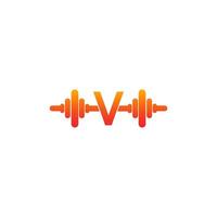 Letter V with barbell icon fitness design template illustration vector