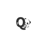 Panda icon behind letter Q logo illustration vector