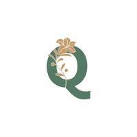 Letter Q icon with lily beauty illustration template vector