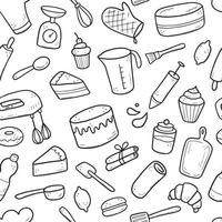 Hand drawn seamless pattern of baking and cooking vector