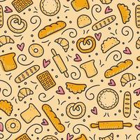 Hand drawn seamless pattern of bakery element. Doodle style vector illustration.