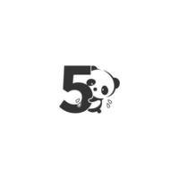 Panda icon behind number 5 logo illustration vector