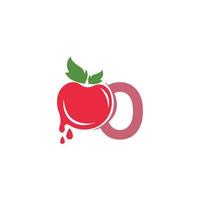 letra o con ilustración de plantilla de diseño de logotipo de icono de tomate vector