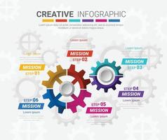 Gears cogwheels 6 steps for Infographic template. vector