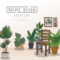 Home Interior design with cushions, potted house plants. vector