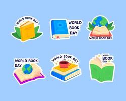 World Book Day Stickers Set With Book, Coffee and Earth Concept vector