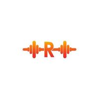 Letter R with barbell icon fitness design template illustration vector