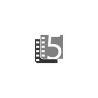 Number 5 icon in film strip illustration template vector