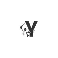 Panda icon behind letter Y logo illustration vector