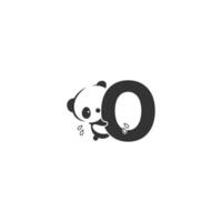 Panda icon behind letter O logo illustration vector