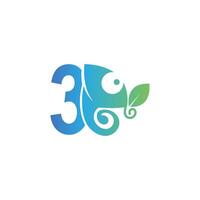 Number 3 icon with chameleon logo  design template vector