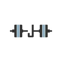 Letter J with barbell icon fitness design template vector