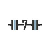 Number 7 with barbell icon fitness design template vector