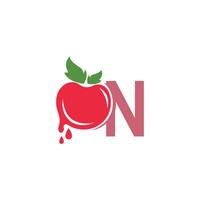 letra n con ilustración de plantilla de diseño de logotipo de icono de tomate vector