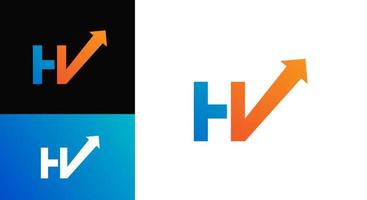 plantilla de logotipo de letra h, hv y punta de flecha para negocios financieros vector