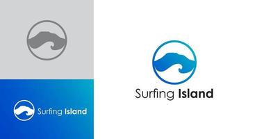 Logo template with hills, waves in a circle. Logo surfing island