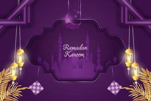 Ramadan Kareem Islamic background purple and gold luxury with line element vector