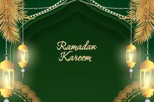 Background Ramadan Kareem Islamic green and gold color with element vector