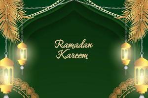 fondo ramadan kareem islámico color verde y dorado con elemento vector