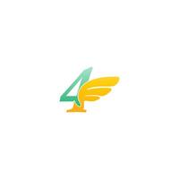 Number 4 logo icon illustration with wings vector