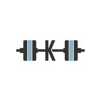 Letter K with barbell icon fitness design template vector