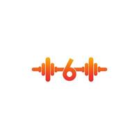 Number 6 with barbell icon fitness design template illustration vector