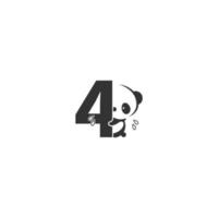 Panda icon behind number 4 logo illustration vector