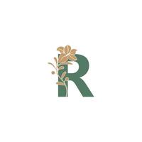 Letter R icon with lily beauty illustration template vector