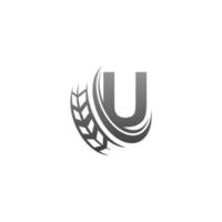 letra u con ilustración de plantilla de diseño de icono de rueda final vector
