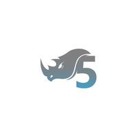 Number 5 with rhino head icon logo template vector