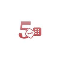 Number 5 with dice two icon logo template vector