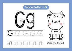 Alphabet Trace Letter A to Z preschool worksheet with Letter G Goat vector