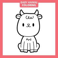 Coloring cute baby animal cartoon with Goat vector