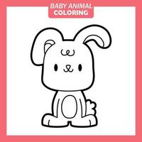 Colorear dibujos animados lindo bebé animal con conejo vector