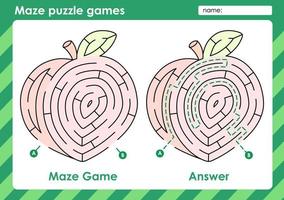 Maze puzzle games activity for kids with Fruit Design vector